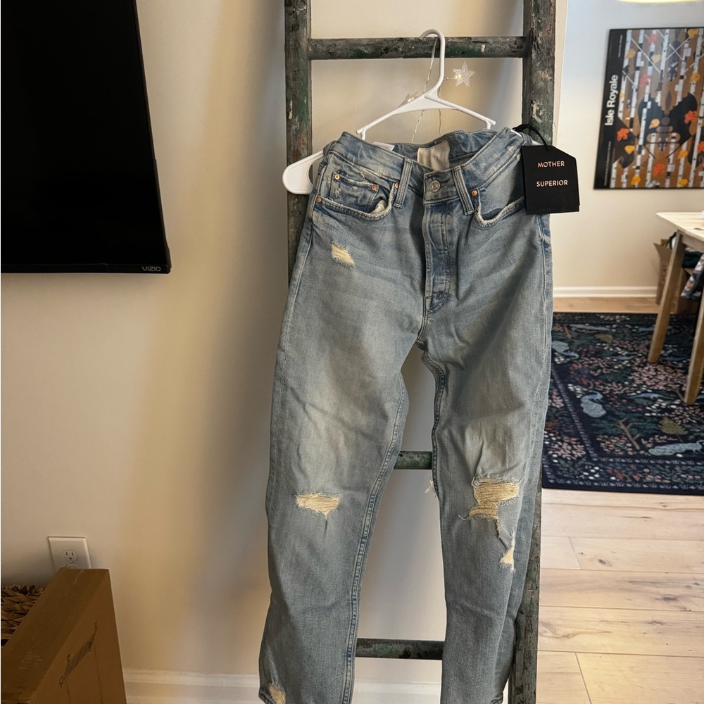 MOTHER Light Blue Distressed Women Jeans